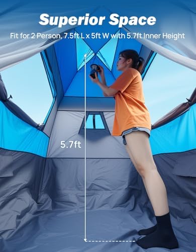 JOYTUTUS Automatic Truck Tent, Easy Set-up, Portable Truck Bed Tent 5.5FT-6.5FT with Rainfly, Truck Camping Tent with Waterproof PU2000mm Double Layer for 2 Person