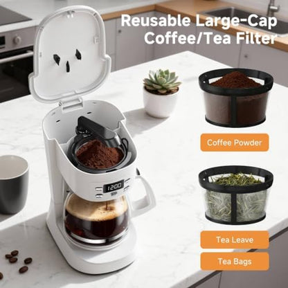Coffee Maker, 5 Cup Programmable Drip Coffee Machine-White
