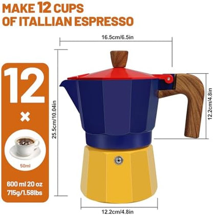 12 Cup Aluminum Espresso Stovetop Moka Pot Express Coffee Maker Percolator Italian Classic Mocha Coffee Machine for Italian and Cuban Cafe Brewing for Home & Camping 600ml 20oz