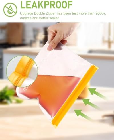 IDEATECH Reusable Bags for Food, Snack, Sandwich Storage, Dishwasher Safe & Leakproof Freezer Bags, Large Gallon & Quart BPA Free Reusable Baggies for Marinate Meats, Lunch, Trave(12Pack, Colored)