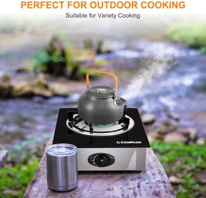 Camplux Propane Stove with Auto Ignition, Single Burner Propane Stoves 9,500 BTU, Tempered Glass Gas Cooktop