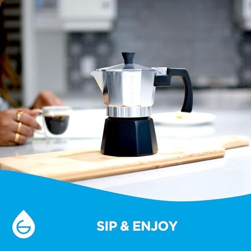GROSCHE Milano Stovetop Espresso Maker Moka Pot 3 espresso Cup Tuxedo Black