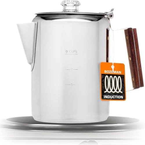 COLETTI Bozeman Induction Coffee Maker — Percolator Coffee Pot, Coffee Percolator – Brews 3 Kinds of Ways: Fire, Stovetop, & Induction (9 Cup)