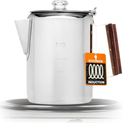 COLETTI Bozeman Induction Coffee Maker — Percolator Coffee Pot, Coffee Percolator – Brews 3 Kinds of Ways: Fire, Stovetop, & Induction (9 Cup)