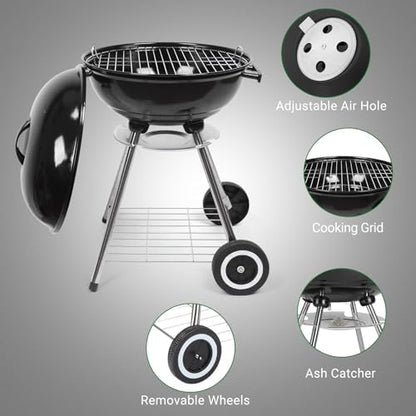 Outvita Charcoal Grill, 18 inch Stainless Steel BBQ with Wheels, Black