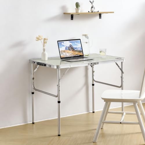 Folding Camping Table, 36''L x24''W Camp Aluminum Table with Adjustable Height Legs, Indoor Outdoor Lightweight Portable Folding Dining Table for Camp Picnic Beach BBQ Cooking 3Ft（2 Heights 15"/28"）