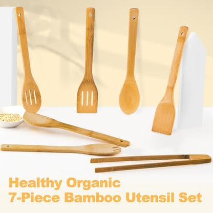 Eisinly 7-Piece Wooden Cooking Spoons,Durable Carbonized Bamboo Utensil Set
