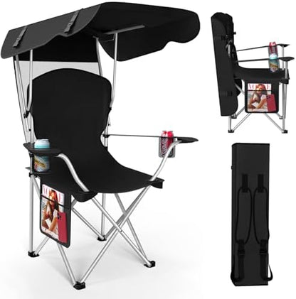 VTOY Portable Folding Camping Chair with Canopy, Outdoor Sun Shade Chair