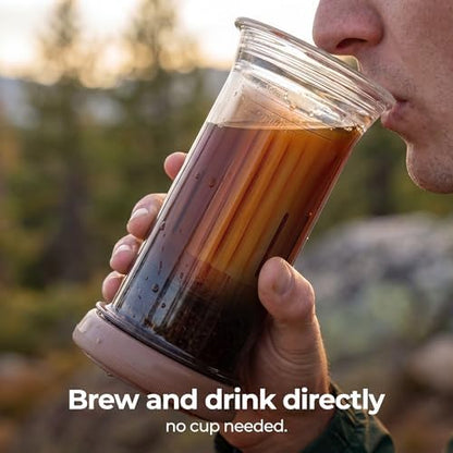 D1 All-in-one 1-2 Cup Portable Coffee Maker with 200-Count Paper Filters Included, Cold & Hot Brew, a French-press Style Coffee Press for Travel, Hiking & Camping