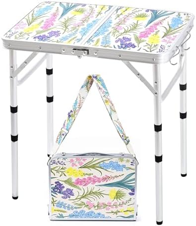 Folding Camping Table 2ft Picnic Table, Blooming Floral with Shoulder Strap