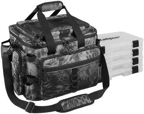 Rabjen Fishing Tackle Bag with Rod Holders & Cooler Main Compartment – Large Capacity Fishing Bag for Organized Gear Storage