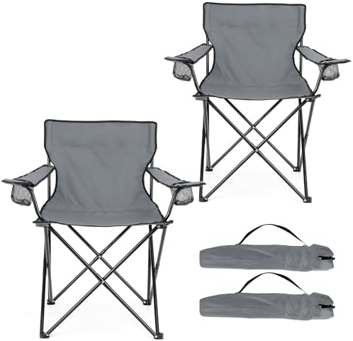 HaSteeL Camping Chair for Adults, Folding Beach Chair Set of 2, Large Foldable Portable Chair for Outdoors Fishing, Hiking, Sporting, Travel, Picnic, Lawn, Hold 275lbs & A Storage Bags (Grey)