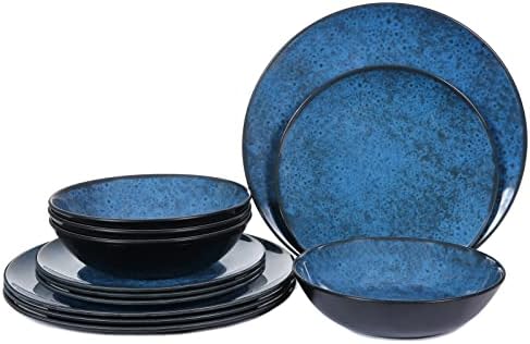 12Pcs Melamine Dinnerware Sets,Blue Melamine Plates and Bowls Set for 4