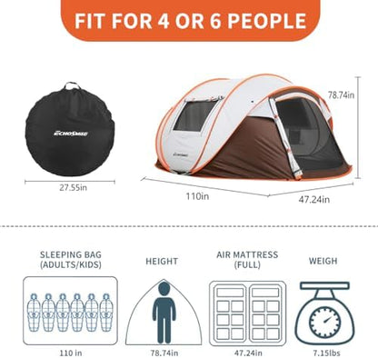 Pop Up Tent Camping Waterproof Family 4-6 Person Easy Setup Large