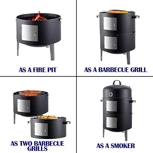 Realcook Vertical 17 Inch Steel Charcoal Smoker, Heavy Duty Round BBQ Grill