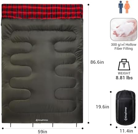 KingCamp Double Sleeping Bag for Adults, Queen Size 2 Person Sleeping Bag