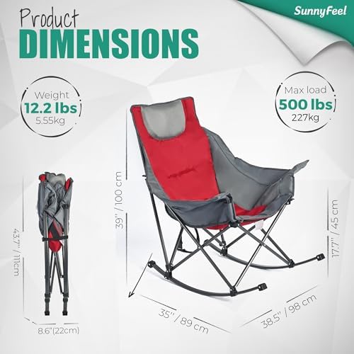 SUNNYFEEL Oversized Folding Rocking Camping Chair 2 Pack, 500lbs Red