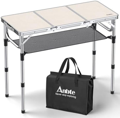 Anbte 3ft Folding Camping Table, 3 Adjustable Height Max 27.5", Silver