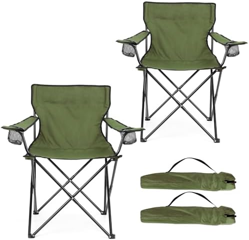 HaSteeL Camping Chair for Adults, Folding Beach Chair Set of 2, Large Foldable Portable Chair for Outdoors Fishing, Hiking, Sporting, Travel, Picnic, Lawn, Hold 275lbs & A Storage Bags (Green)