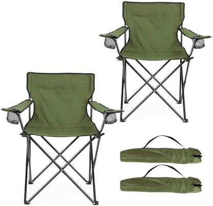 HaSteeL Camping Chair for Adults, Folding Beach Chair Set of 2, Large Foldable Portable Chair for Outdoors Fishing, Hiking, Sporting, Travel, Picnic, Lawn, Hold 275lbs & A Storage Bags (Green)