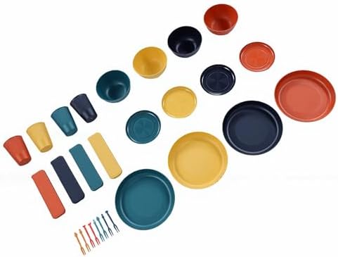 Haofy 48Pcs Dinnerware Set Unbreakable Plates Bowls Cutlery for 4 People Travel Camping Picnic Home Dishwasher Microwave Safe Party Outdoor Kitchen Food Storage Family Gatherings
