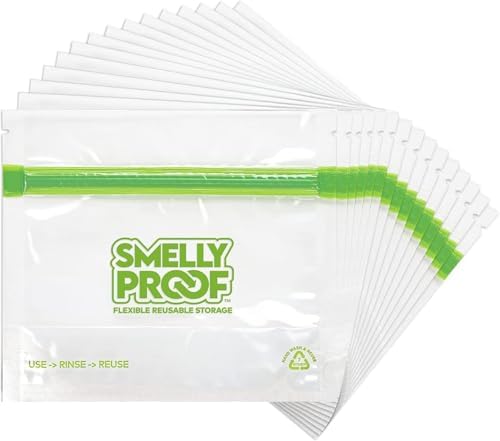 Smelly Proof 15 x Reusable Food Storage Bags, Reusable Freezer Bags, Reusable Snack Bags, Stand-Up Expandable “Stand & Fill”, Clear 3-Mil 6” x 4”, US Made, BPA FREE, NO PEVA, 15-pk