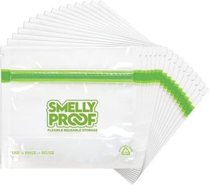 Smelly Proof 15 x Reusable Food Storage Bags, Reusable Freezer Bags, Reusable Snack Bags, Stand-Up Expandable “Stand & Fill”, Clear 3-Mil 6” x 4”, US Made, BPA FREE, NO PEVA, 15-pk