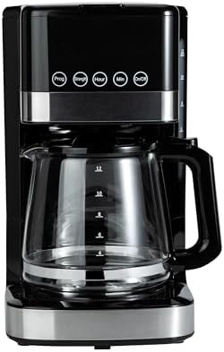 Amazon Basics Programmable 12 Cup Drip Coffee Maker with Glass Coffee Pot (1.9 Qt), Auto Shut-off, Touch Screen, Auto Pause, Removable Filter Basket, Black & Silver