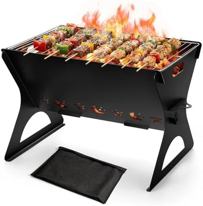 HaSteeL Mini Outdoor Grill, Portable Fire Pit With Grate For Camping
