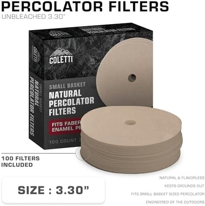 COLETTI Percolator Coffee Pot Filters – Camping Coffee Filter – Disc Coffee Filters For Percolators (Unbleached Paper, 3.3")