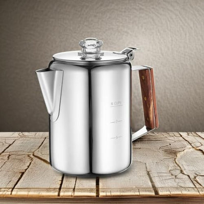 Eurolux Percolator Coffee Maker Pot - 9 Cups | Durable Stainless Steel Material | Brew Coffee On Fire, Grill or Stovetop | No Electricity, No Bad Plastic Taste | Ideal for Home, Camping & Travel