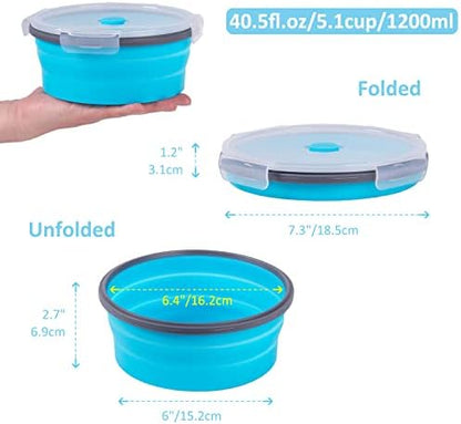Collapsible Food Storage Containers with Airtight Lid, 40.5 oz, Kitchen Stacking Silicone Collapsible Meal Prep Container Set for Leftover, Microwave Freezer Dishwasher Safe, 4 Colors Round, Set of 4