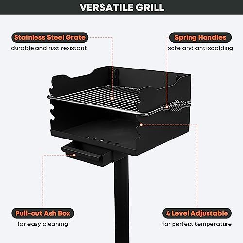 Stanbroil Park Style Charcoal Grill with Adjustable Stainless Steel Grate