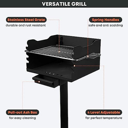 Stanbroil Park Style Charcoal Grill with Adjustable Stainless Steel Grate