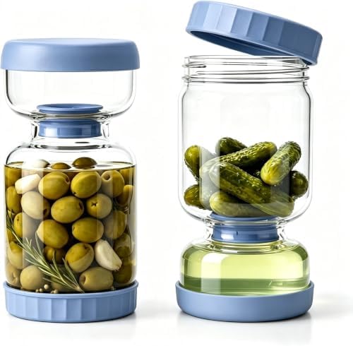 Homnoble Pickle Jar with Strainer Flip Hourglass Shape, Blue 2 Pack