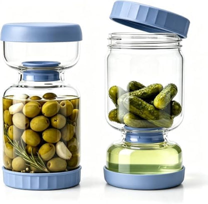 Homnoble Pickle Jar with Strainer Flip Hourglass Shape, Blue 2 Pack