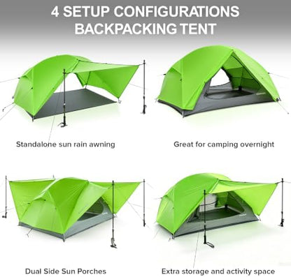 CANTUO 4 Season 2/3 Person Tent 20D Nylon Ultralight 4.34 lbs with Footprint4000mm Waterproof & Windproof Backpacking Tent Two Person Tent