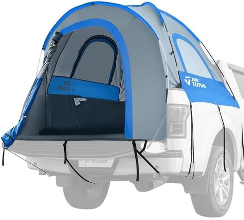 JOYTUTUS Truck Tent, Portable Truck Bed Tent with Rainfly, Truck Tent for 6.5' with Fiberglass Pole, Waterproof PU2000mm Double Layer for 2 Person - Blue