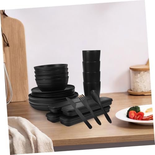 Black Cutlery Set with Case, 4 Sets Reusable PP for Picnic
