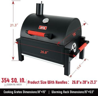 Feasto Portable Tabletop Charcoal Grill, 354 sq.in Cooking Area