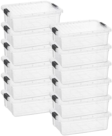 Superio 7.4 Quart Clear Plastic Storage Bin with Lid, Stackable Organizer Box, BPA-Free Storage Container for Home, Garage, School & Office, 12 Pack