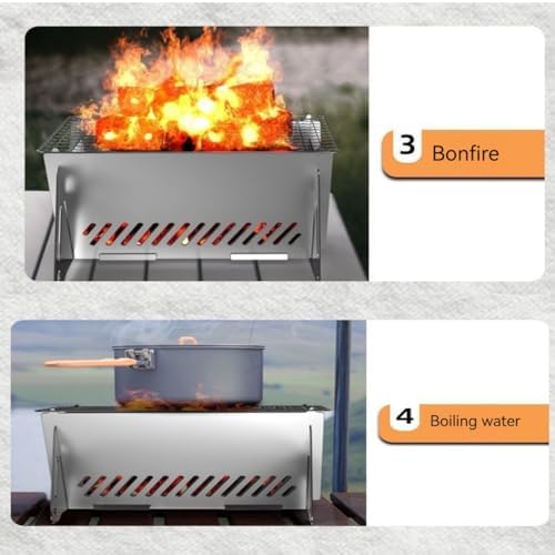 WINB Portable Folding BBQ Grill with Carry Bag for 1-2 People - Mini Charcoal Grill for Camping, Compact Stainless Steel Fire Pit, Outdoor Grill for Backyard, Hiking & Picnic (8.2X5.5 IN)