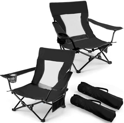 Joyfair Beach Camping Chair (2 Pack), Folding Chair for Adults (Black)