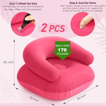 Novabright 2 Pcs Inflatable Chairs for Adults Blow Up Games Chairs Folding Portable Flocking Inflatable Sofa for Living Room Learning Camping Party (Hot Pink)