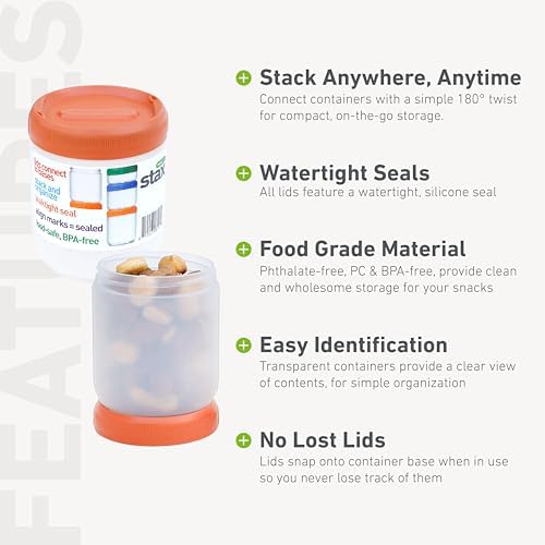 humangear STAX Stackable Containers, Medium Tall, Clear/Orange