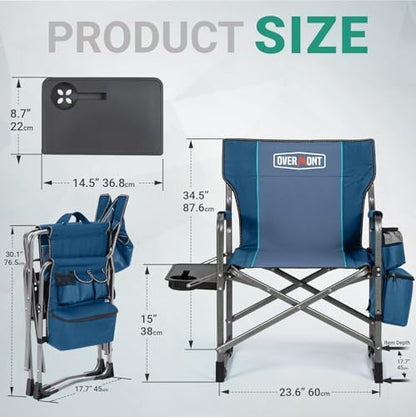 Overmont 2 Pack Folding Camping Chairs with Side Tables, 400 lb Each