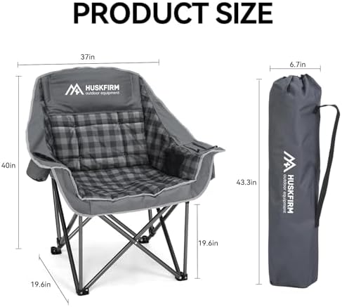 Huskfirm Oversized Camping Chair,Padded Camping Chairs Support 450LBS, Grey