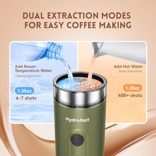 PO100 Portable Electric Espresso Machine, Self-Heating Travel Coffee Maker, Dual Use for Ground & Nespresso Capsules, Portable Coffee Brewer for Camping Car Office