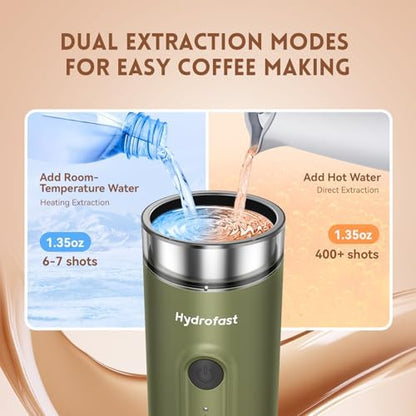 PO100 Portable Electric Espresso Machine, Self-Heating Travel Coffee Maker, Dual Use for Ground & Nespresso Capsules, Portable Coffee Brewer for Camping Car Office