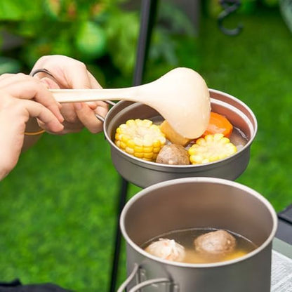 BY-J Titanium Camping Cookware 1100ML & 350ML Titanium Pot with Lid and Stainless steel spatula Camping Pot for Backpacking Hiking Traveling and Picnic